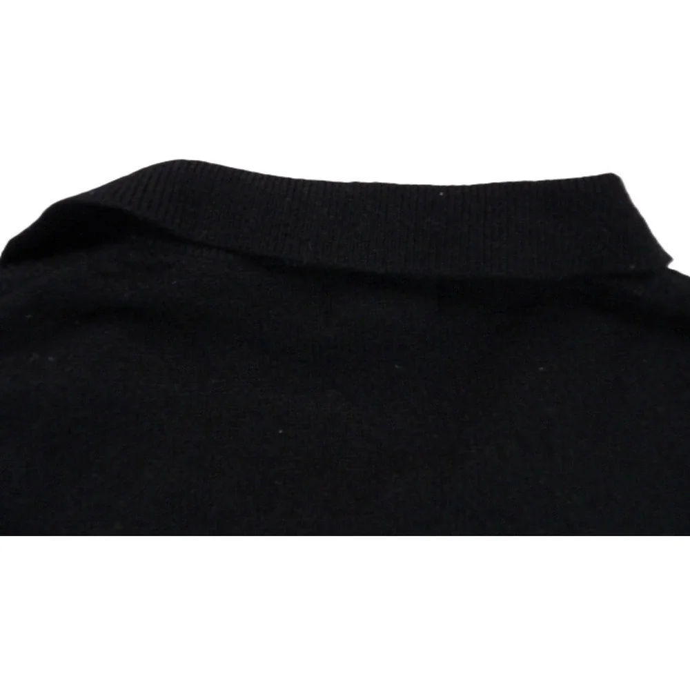 Alan Flusser Cashmere Polo Sweater Men XL Black Long Sleeve Button Neck Knit Top